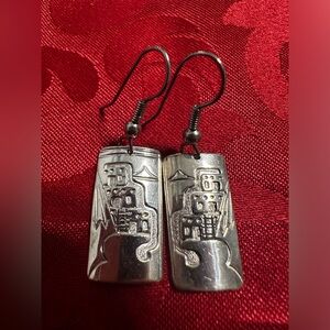Handmade Sterling Silver Rectangular Engraved Drop Earrings
